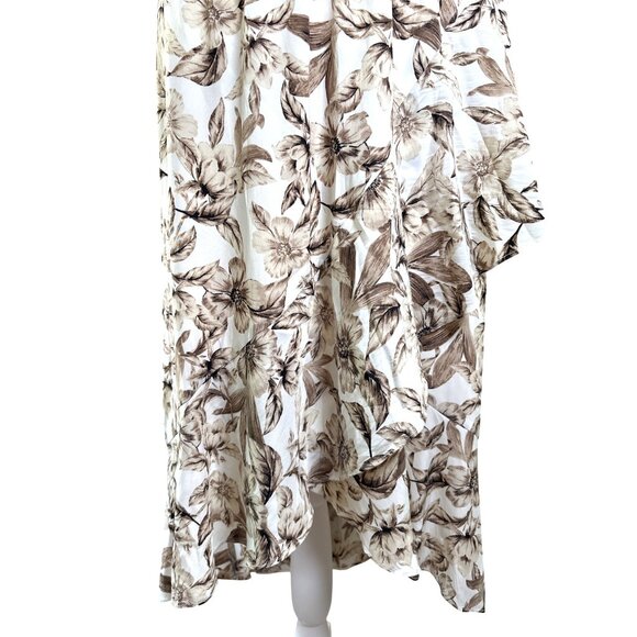 J Jill Creme Brown Floral Skirt Size Medium Hi Low Midi Faux Wrap Elastic Waist - Picture 6 of 15